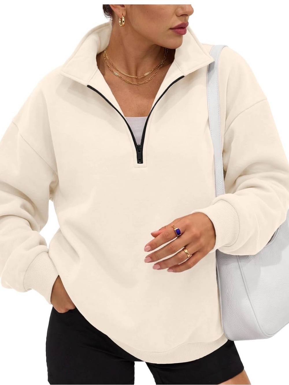 Cream Quarter-Zip Pullover Sweater